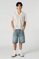Pointelle Knit Button-Up Top