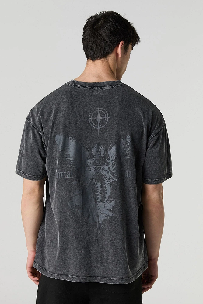 T-shirt ample délavé à imprimé Mortal Saints