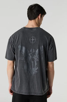 T-shirt ample délavé à imprimé Mortal Saints