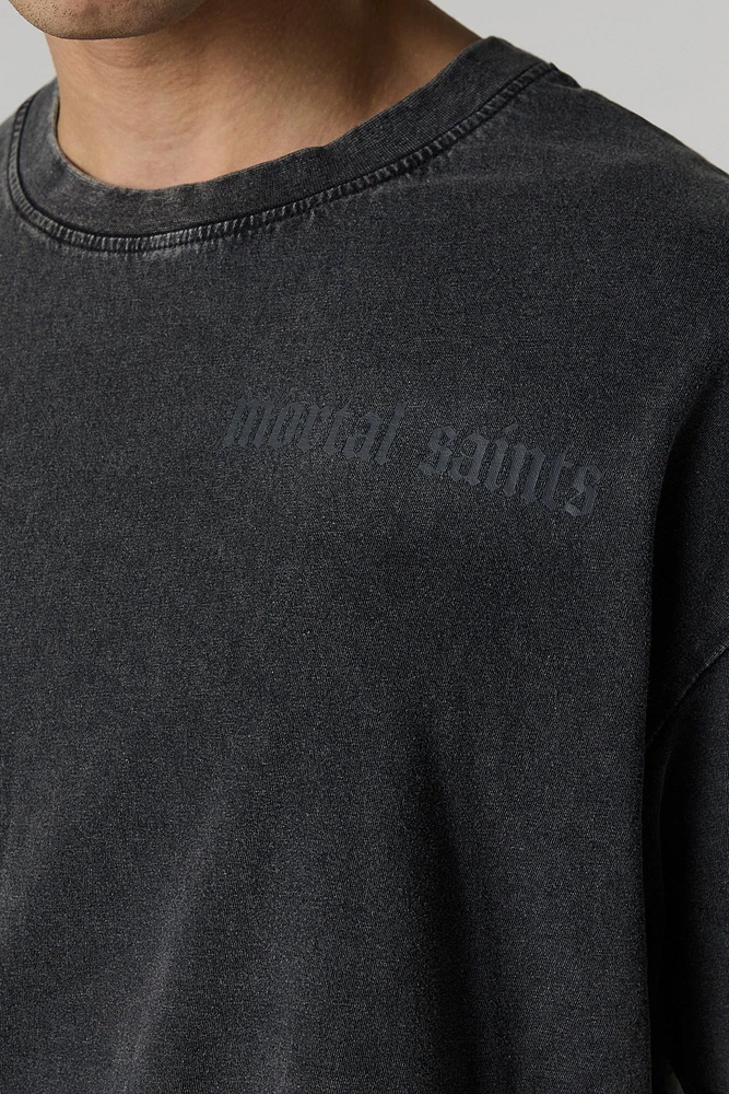 T-shirt ample délavé à imprimé Mortal Saints