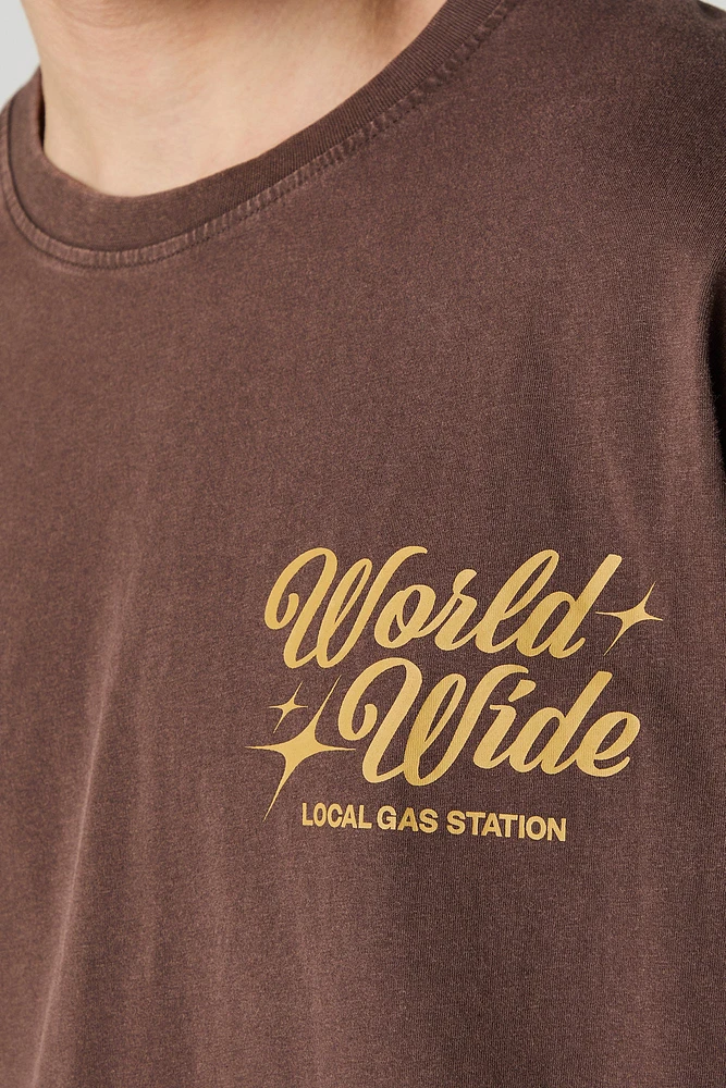 T-shirt ample délavé à imprimé Gas Station