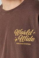 T-shirt ample délavé à imprimé Gas Station
