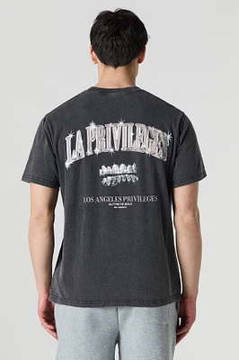 T-shirt ample délavé à imprimé LA Privilege