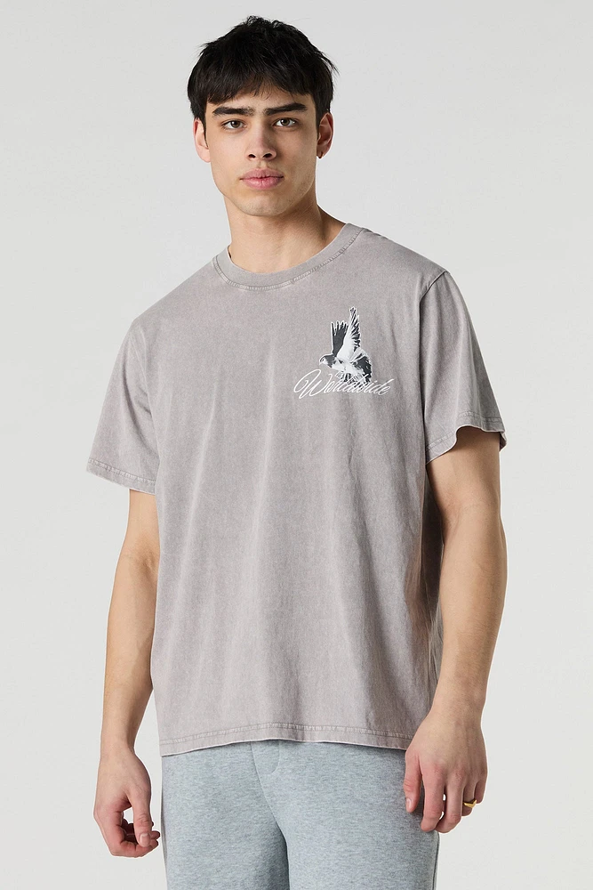 T-shirt ample délavé à imprimé Worldwide