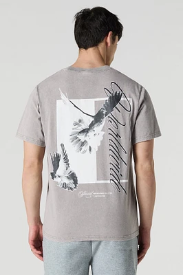 T-shirt ample délavé à imprimé Worldwide