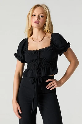 Tie Front Lace Trim Crop Top