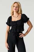Tie Front Lace Trim Crop Top