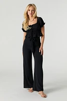 Tie Front Lace Trim Crop Top