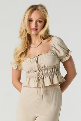 Tie Front Lace Trim Crop Top