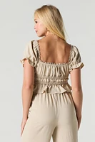 Tie Front Lace Trim Crop Top
