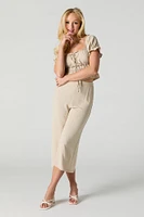 Tie Front Lace Trim Crop Top