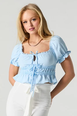Tie Front Lace Trim Crop Top