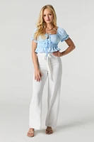 Tie Front Lace Trim Crop Top
