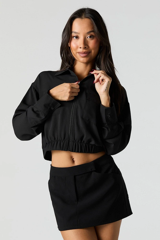 Zip-Up Collared Long Sleeve Top