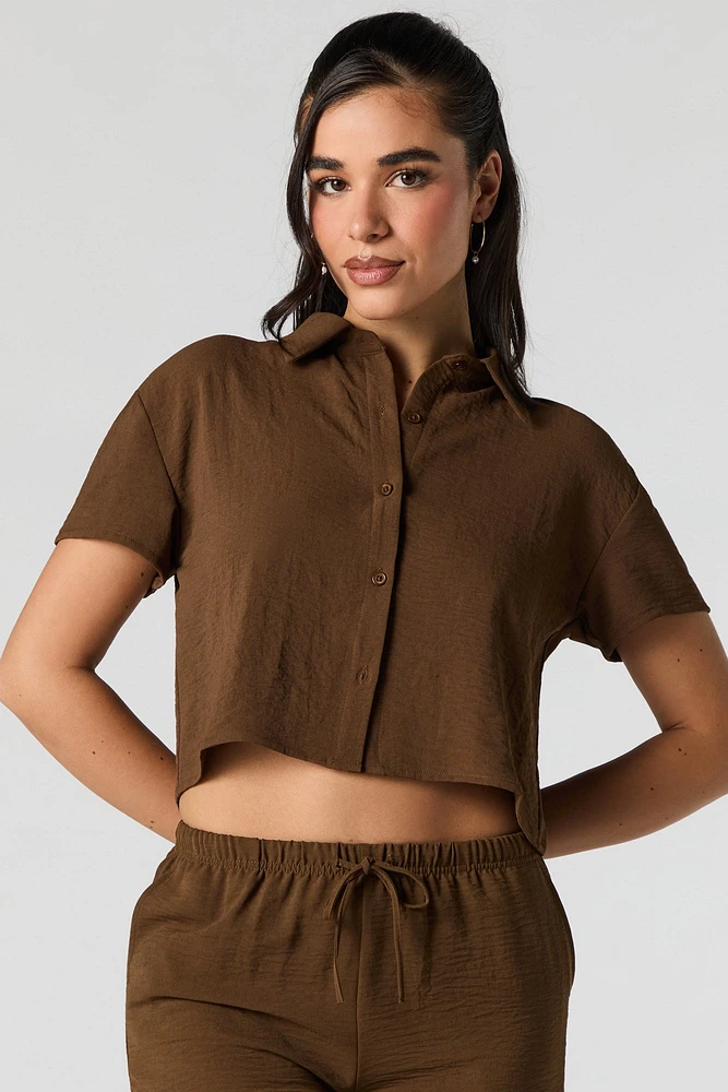 Flowy Cropped Button-Up Top