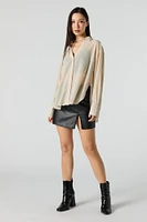 Mesh Long Sleeve Button-Up Top