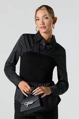 Button-Up Long Sleeve Combo Top