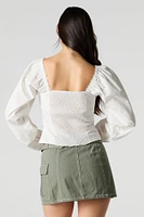 Eyelet Long Puff Sleeve Top