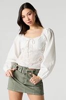 Eyelet Long Puff Sleeve Top