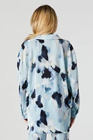 Plisse Abstract Print Button-Up Top