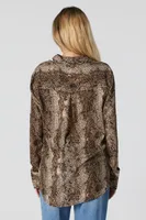 Snakeskin Print Long Sleeve Button-Up Top