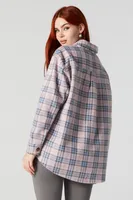 Oversized Plaid Polar Fleece Button-Up Top