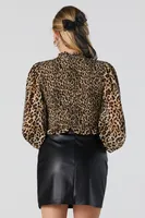 Cheetah Print Smocked Long Sleeve Top