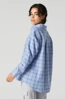 Oversized Fleece Plaid Button-Up Top