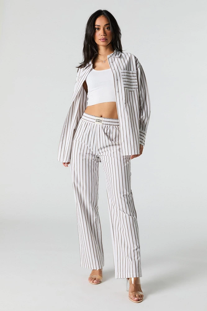 Poplin Striped Button-Up Long Sleeve Top