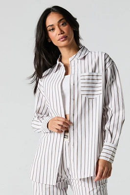 Poplin Striped Button-Up Long Sleeve Top