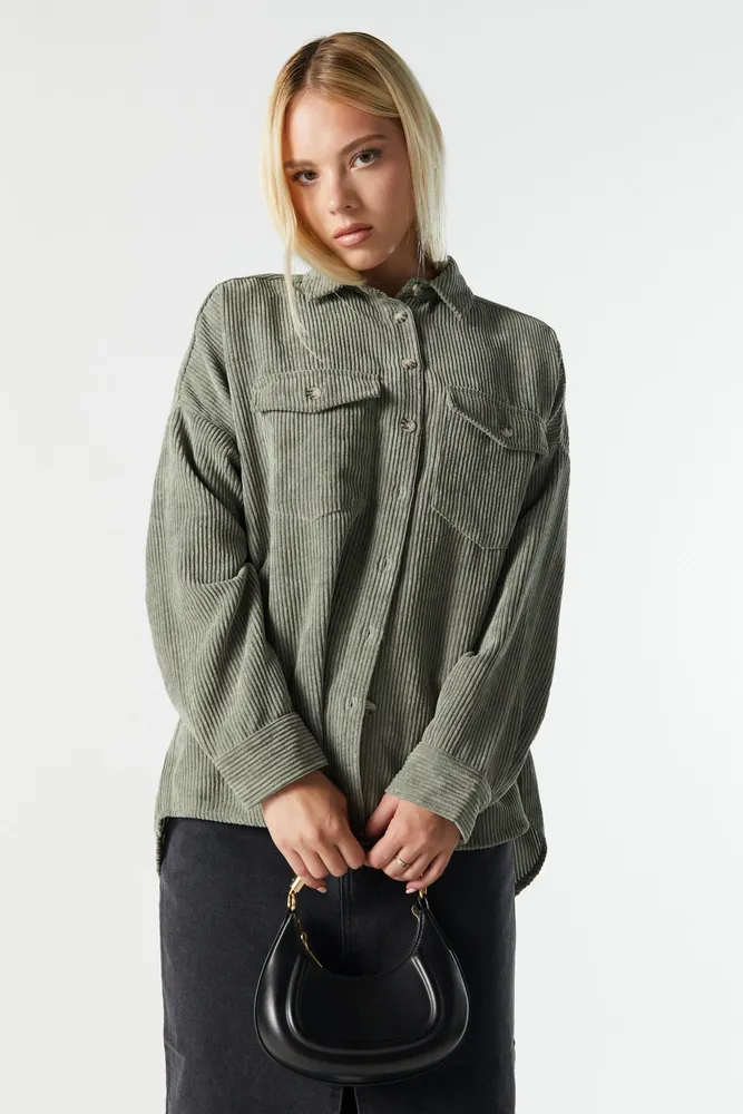 Oversized Corduroy Button-Up Top