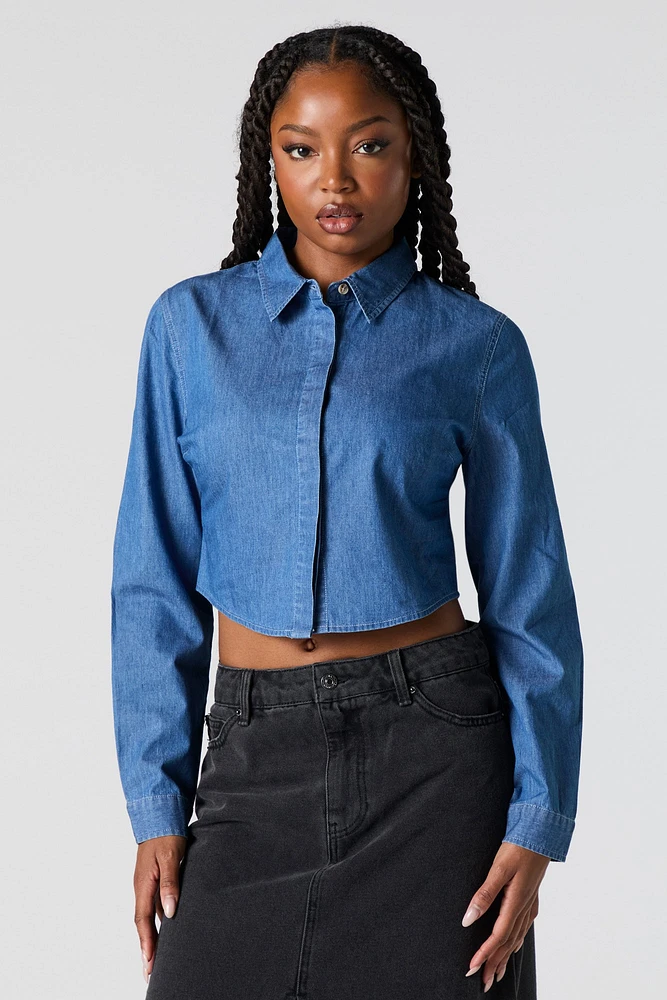 Haut boutonné court en denim