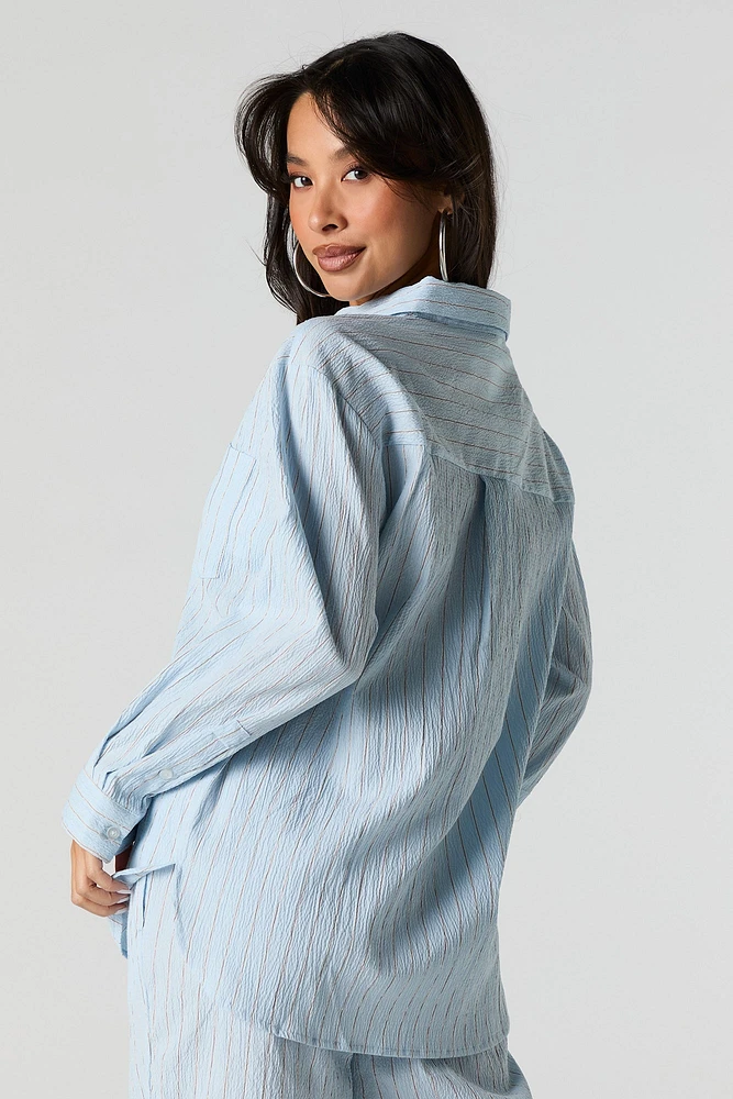 Textured Striped Button-Up Top