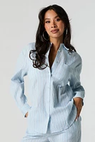 Textured Striped Button-Up Top