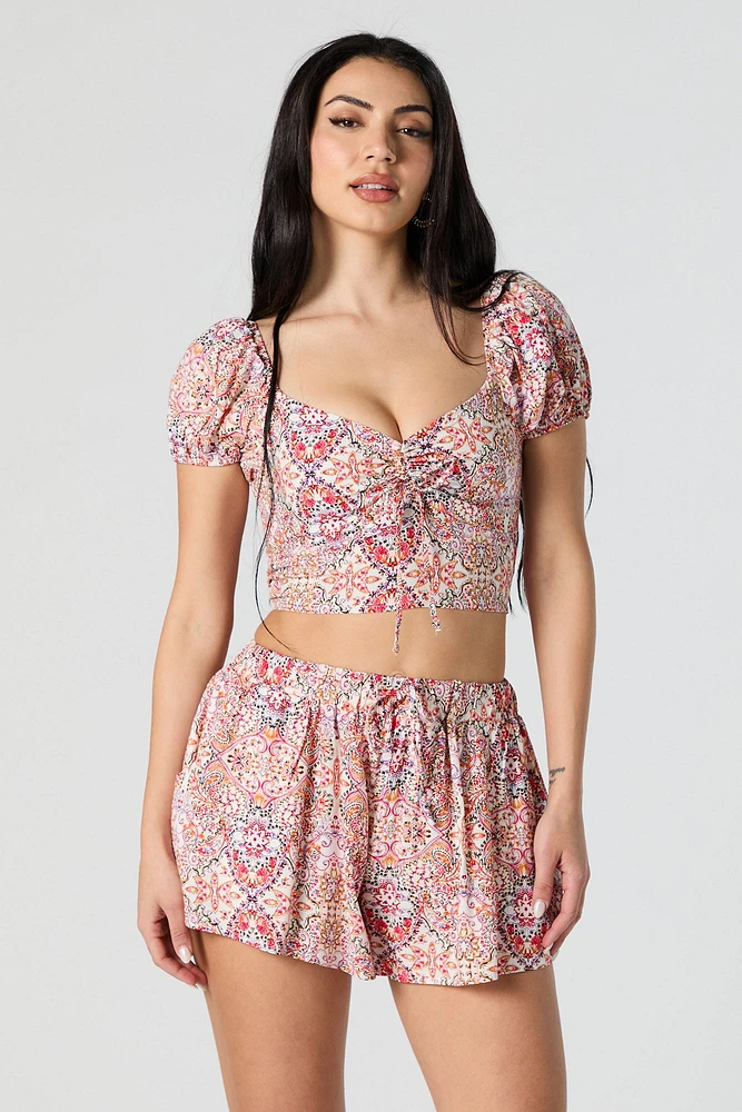 Paisley Print Milkmaid Crop Top