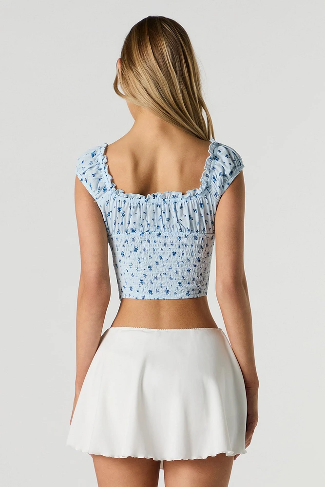 Smocked Ruffle Cap Sleeve Crop Top