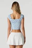 Smocked Ruffle Cap Sleeve Crop Top