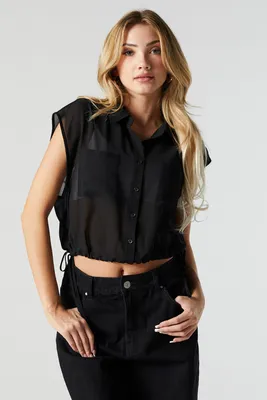 Sleeveless Button-Up Cinched Top