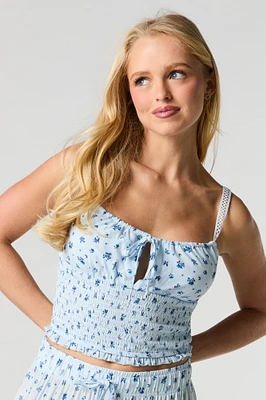 Smocked Tie Front Cropped Cami