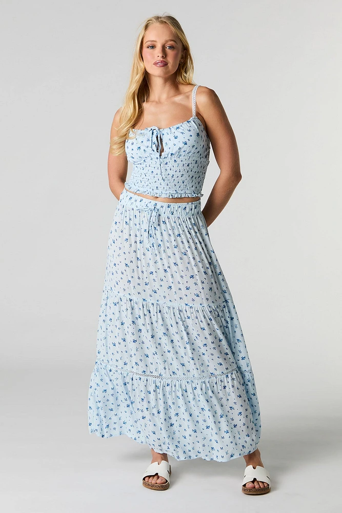 Smocked Tie Front Cropped Cami