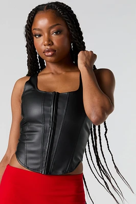 Faux Leather Hook and Eye Corset Top