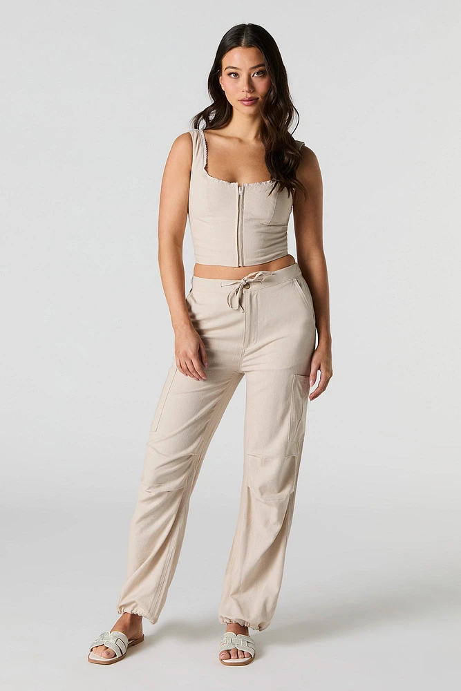 Débardeur-corset en mélange de lin avec fermeture à glissière