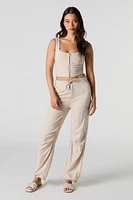 Débardeur-corset en mélange de lin avec fermeture à glissière