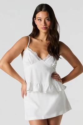 Camisole en mélange de lin avec liséré dentelle