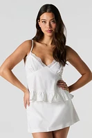 Camisole en mélange de lin avec liséré dentelle