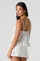 Camisole en mélange de lin avec liséré dentelle
