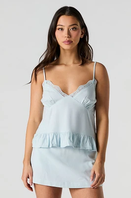 Linen-Blend Lace Trim Cami