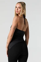 Mesh Ruched Asymmetrical Halter Top
