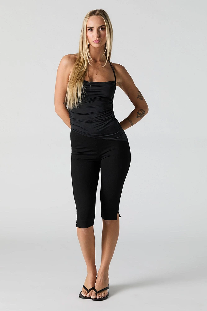 Mesh Ruched Asymmetrical Halter Top
