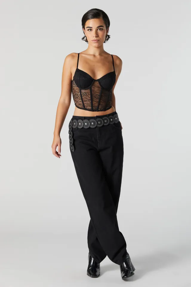 Forever 21 Sheer Long Sleeve Corset Top